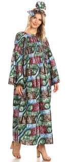 Sakkas Akela Womens Gypsy Peasant Boho Smocked Dress in African Ankara Print