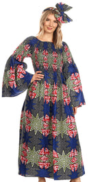 Sakkas Akela Womens Gypsy Peasant Boho Smocked Dress in African Ankara Print