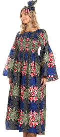 Sakkas Akela Womens Gypsy Peasant Boho Smocked Dress in African Ankara Print#color_38-Multi