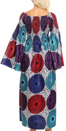 Sakkas Akela Womens Gypsy Peasant Boho Smocked Dress in African Ankara Print