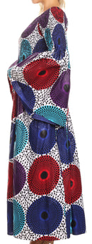 Sakkas Akela Womens Gypsy Peasant Boho Smocked Dress in African Ankara Print