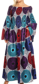 Sakkas Akela Womens Gypsy Peasant Boho Smocked Dress in African Ankara Print