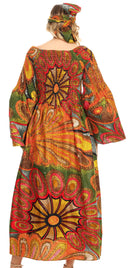 Sakkas Akela Womens Gypsy Peasant Boho Smocked Dress in African Ankara Print
