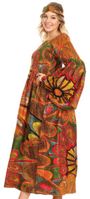 Sakkas Akela Womens Gypsy Peasant Boho Smocked Dress in African Ankara Print