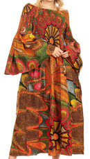 Sakkas Akela Womens Gypsy Peasant Boho Smocked Dress in African Ankara Print