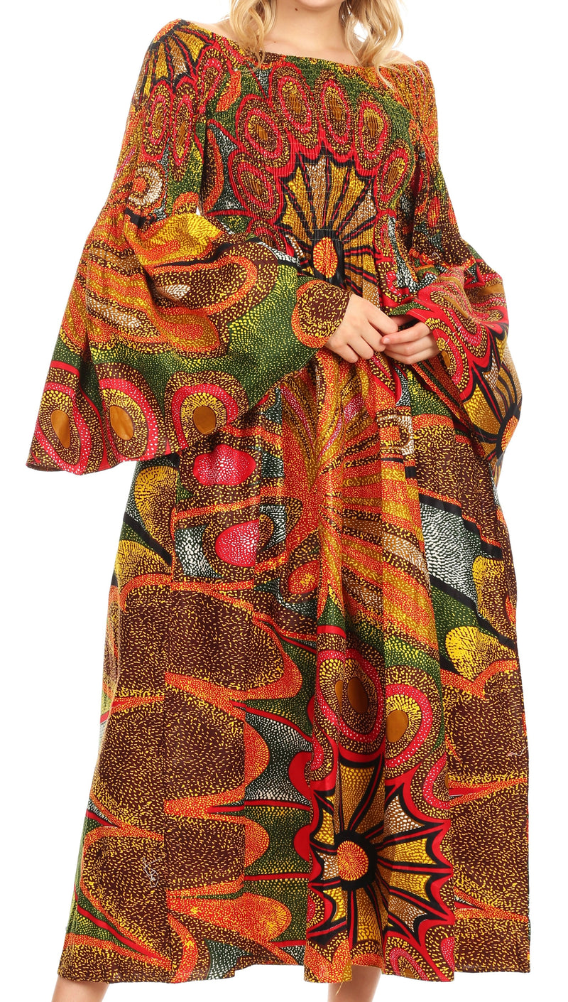 Sakkas Akela Women's Gypsy Peasant Boho Smocked Dress in African Ankar Sakkas Akela Women's Gypsy Peasant Boho Smocked Dress in African Ankar