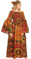 Sakkas Akela Womens Gypsy Peasant Boho Smocked Dress in African Ankara Print#color_501-Multi