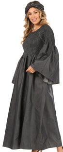 Sakkas Akela Womens Gypsy Peasant Boho Smocked Dress in African Ankara Print