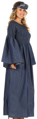 Sakkas Akela Womens Gypsy Peasant Boho Smocked Dress in African Ankara Print