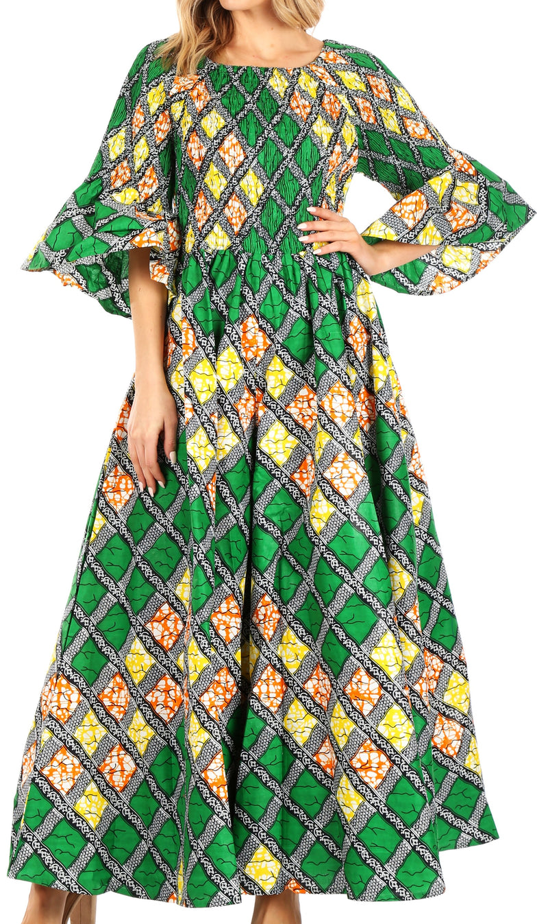 Sakkas Ina Women's African Ankara Print Wide Leg Jumpsuit Dress Of the Shoulder