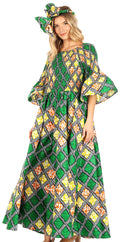 Sakkas Ina Women's African Ankara Print Wide Leg Jumpsuit Dress Of the Shoulder#color_22-Multi