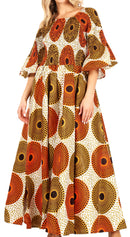 Sakkas Ina Women's African Ankara Print Wide Leg Jumpsuit Dress Of the Shoulder