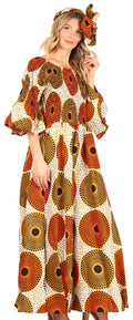 Sakkas Ina Women's African Ankara Print Wide Leg Jumpsuit Dress Of the Shoulder#color_36-Multi
