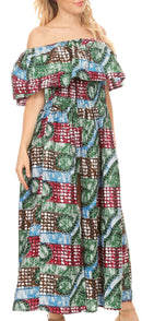 Sakkas Buhle Ruffle Off-shoulder Long Dress Wax African Ankara Dutch Print