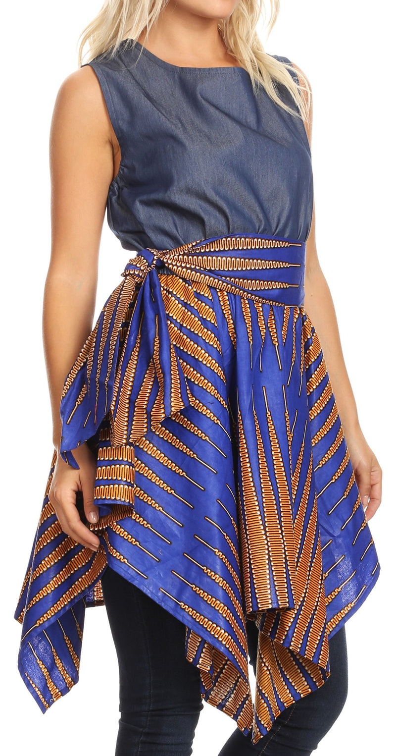 Sakkas Lani Womens Cocktail Sleeveless Hi-Lo Dress in African Print w/Pockets