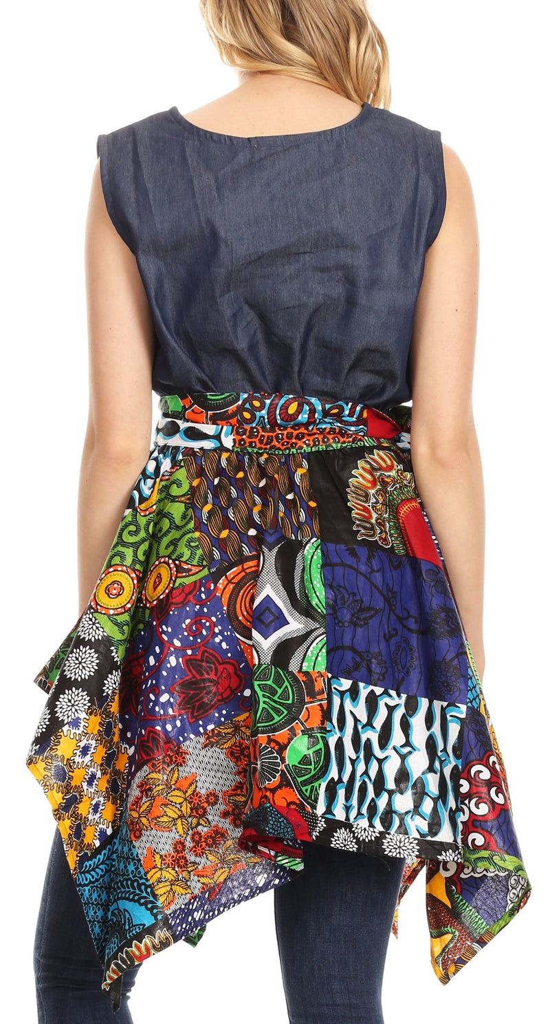 Sakkas Lani Womens Cocktail Sleeveless Hi-Lo Dress in African Print w/Pockets