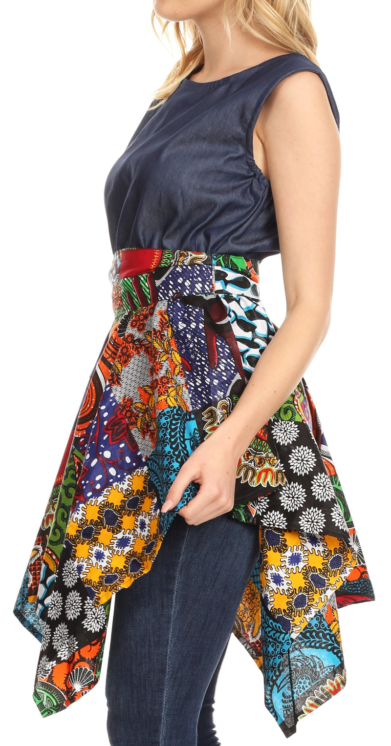 Sakkas Lani Womens Cocktail Sleeveless Hi-Lo Dress in African Print w/Pockets