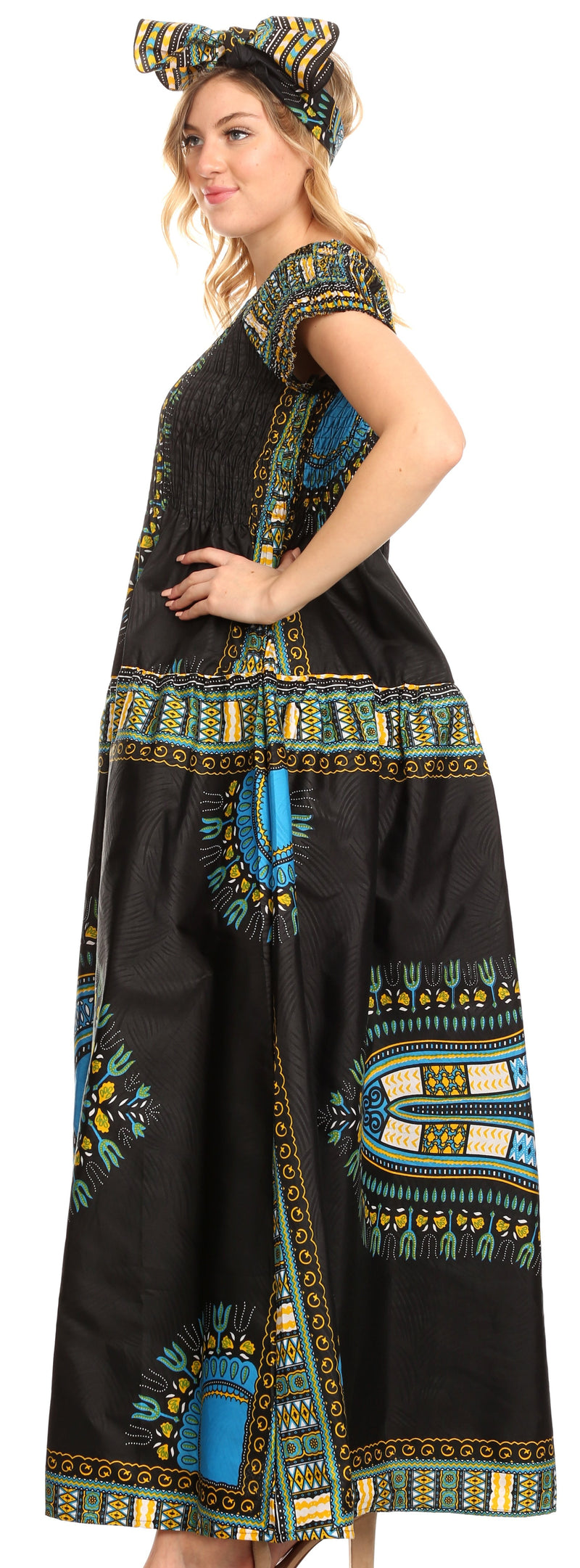 Sakkas Nataly Women's Maxi Off Shoulder Smock Dress African Dashiki Short Sleeve