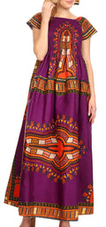 Sakkas Nataly Women's Maxi Off Shoulder Smock Dress African Dashiki Short Sleeve#color_Purple