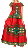Sakkas Nataly Women's Maxi Off Shoulder Smock Dress African Dashiki Short Sleeve#color_Red