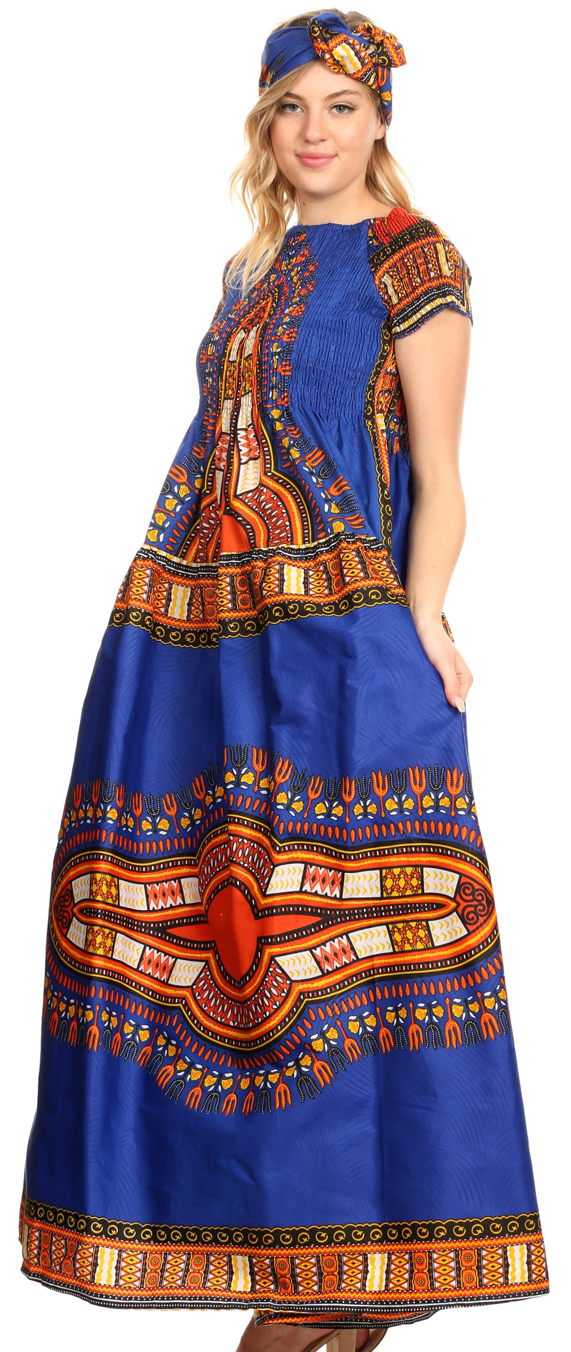 Sakkas Nataly Women's Maxi Off Shoulder Smock Dress African Dashiki Short Sleeve