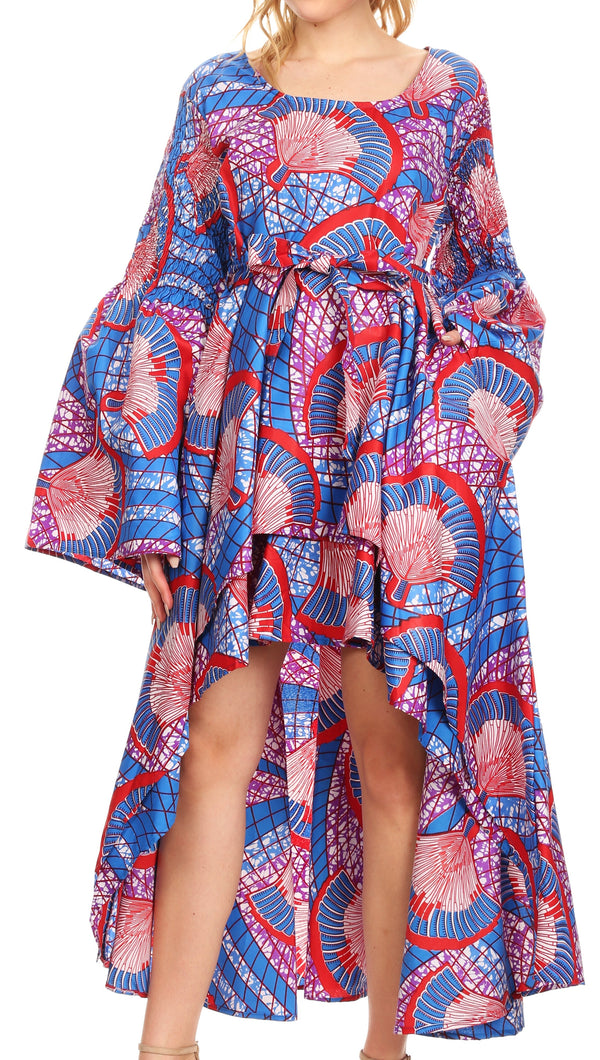 Sakkas Buhle Off-Shoulder Long Dress - African Ankara Wax Print, Ruffle & Side Pockets