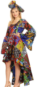 Sakkas Olivia Women's Elegant Cocktail Long Sleeves Party Dress African Print#color_144-Multi