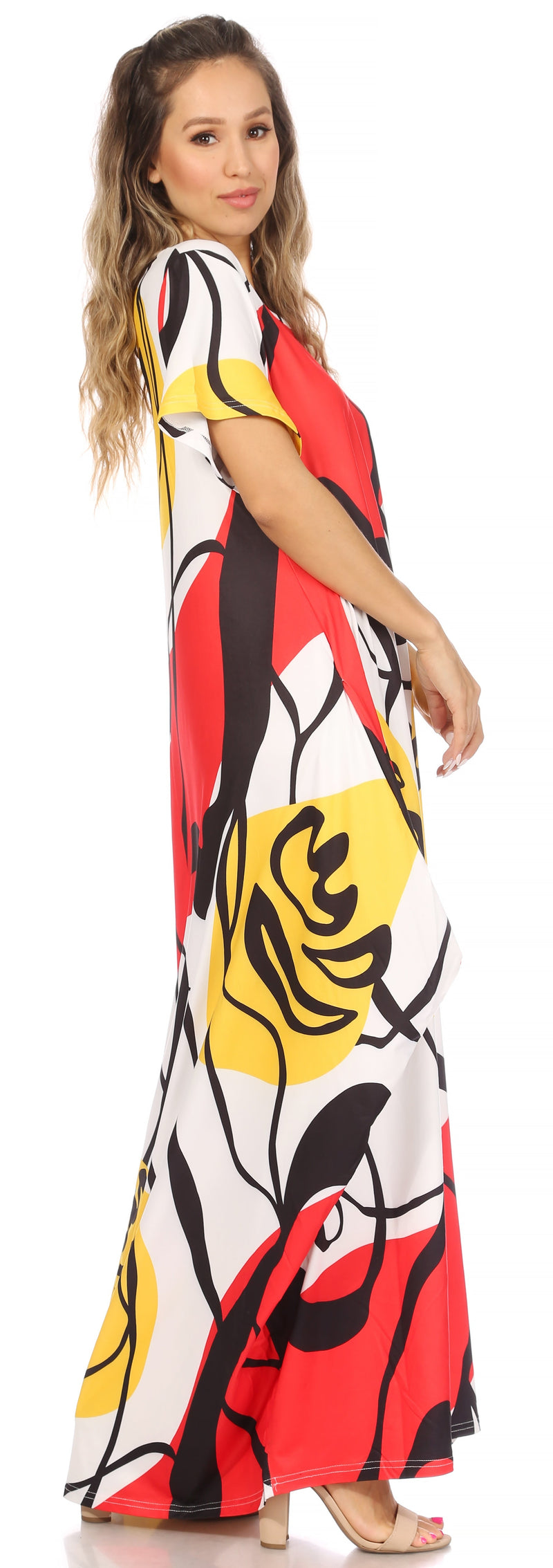 Sakkas Abeni Women's Short Sleeve Casual Print Long Maxi Cover-up Caftan Dress