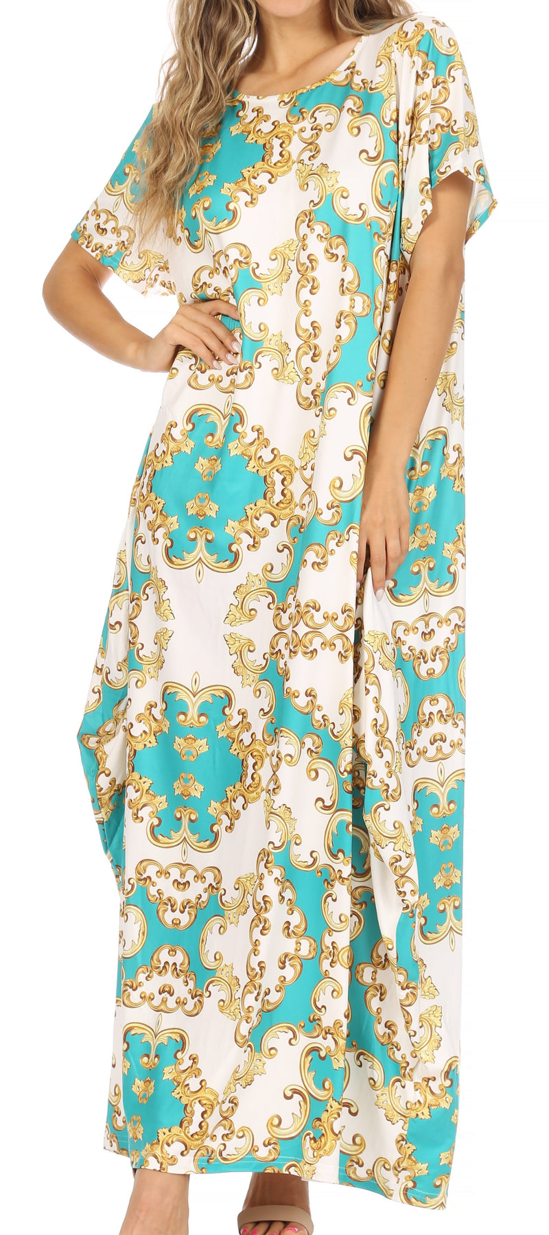 Sakkas Abeni Women's Short Sleeve Casual Print Long Maxi Cover-up Caftan Dress One Size / Print7 Sakkas Abeni Women's Short Sleeve Casual Print Long Maxi Cover-up Caftan Dress One Size / Print7