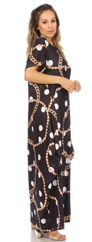 Sakkas Abeni Women's Short Sleeve Casual Print Long Maxi Cover-up Caftan Dress