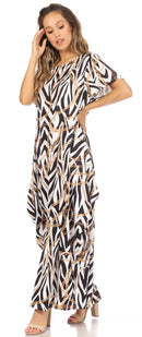 Sakkas Abeni Women's Short Sleeve Casual Print Long Maxi Cover-up Caftan Dress