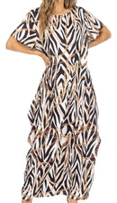 Sakkas Abeni Women's Short Sleeve Casual Print Long Maxi Cover-up Caftan Dress