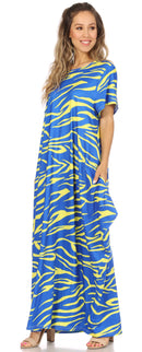 Sakkas Abeni Women's Short Sleeve Casual Print Long Maxi Cover-up Caftan Dress