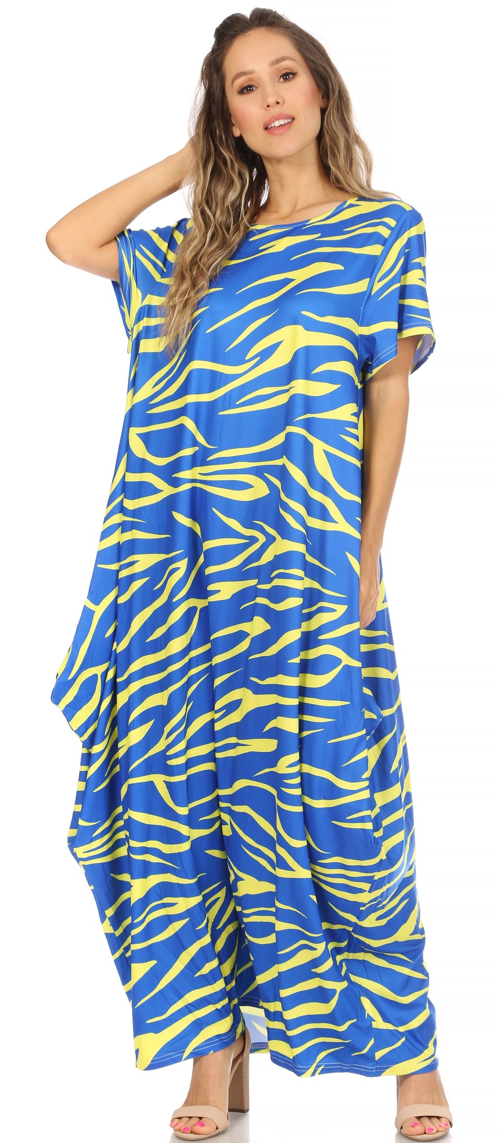 Sakkas Abeni Women's Short Sleeve Casual Print Long Maxi Cover-up Caft