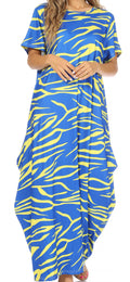 Sakkas Abeni Women's Short Sleeve Casual Print Long Maxi Cover-up Caftan Dress#color_Print4