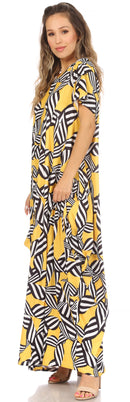 Sakkas Abeni Women's Short Sleeve Casual Print Long Maxi Cover-up Caftan Dress