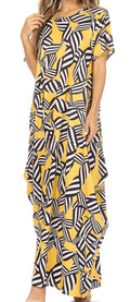 Sakkas Abeni Women's Short Sleeve Casual Print Long Maxi Cover-up Caftan Dress#color_Print5