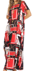 Sakkas Abeni Women's Short Sleeve Casual Print Long Maxi Cover-up Caftan Dress#color_Print7