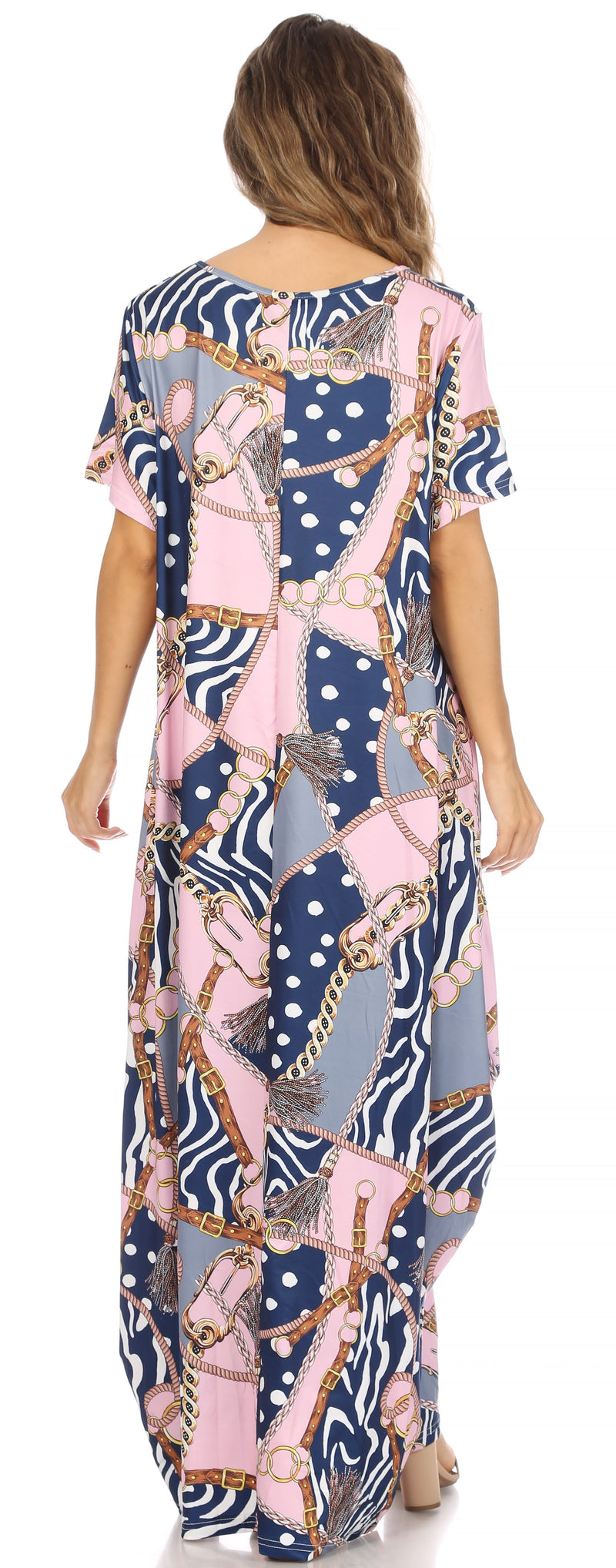 Sakkas Abeni Women's Short Sleeve Casual Print Long Maxi Cover-up Caftan Dress