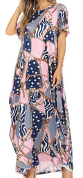 Sakkas Abeni Women's Short Sleeve Casual Print Long Maxi Cover-up Caftan Dress#color_Print8