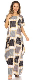 Sakkas Abeni Women's Short Sleeve Casual Print Long Maxi Cover-up Caftan Dress