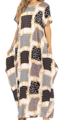 Sakkas Abeni Women's Short Sleeve Casual Print Long Maxi Cover-up Caftan Dress