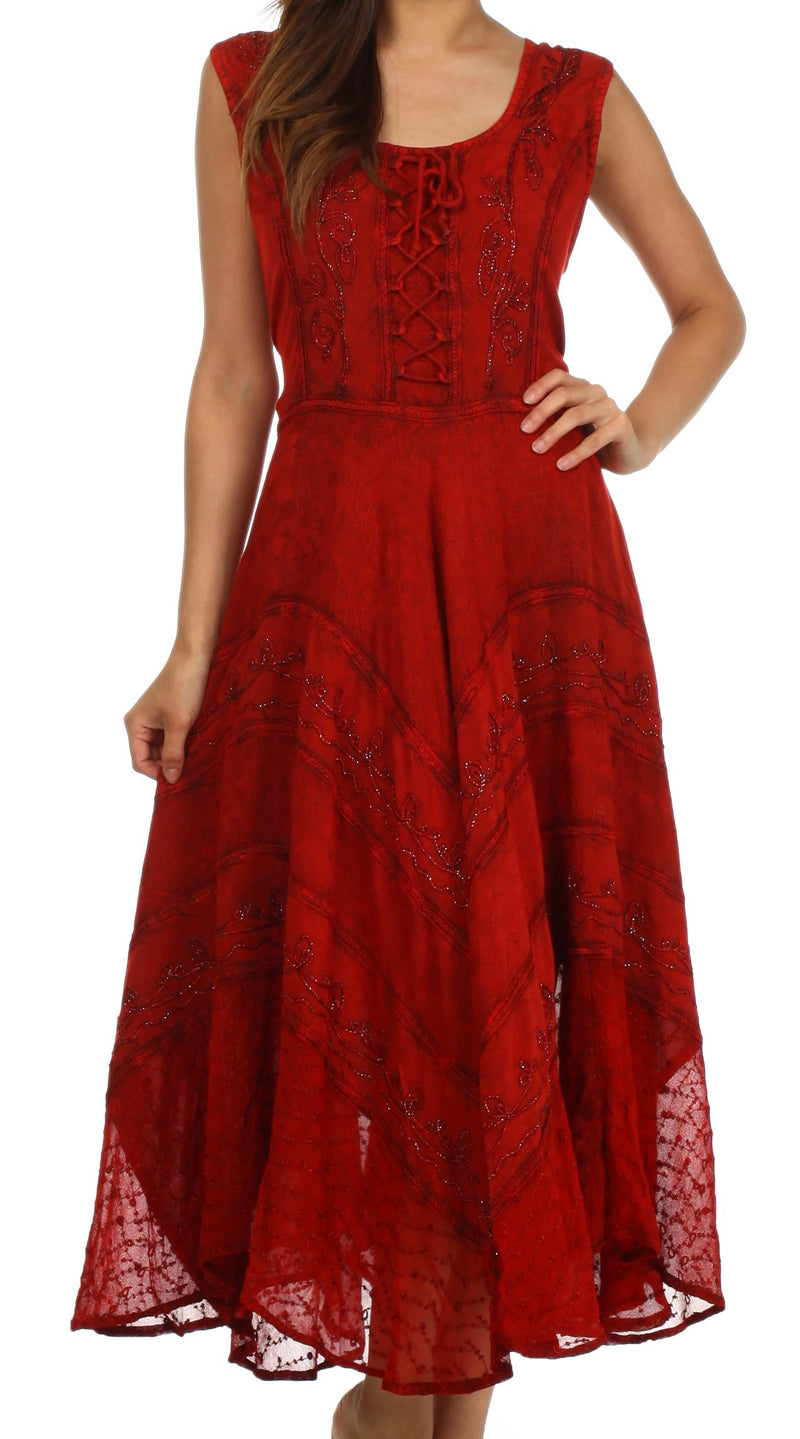 Sakkas Kevina Stonewashed Rayon Embroidered Dress