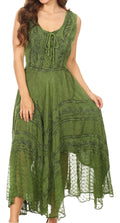 Sakkas Kevina Stonewashed Rayon Embroidered Dress#color_Green
