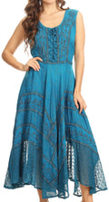 Sakkas Kevina Stonewashed Rayon Embroidered Dress#color_Turquoise