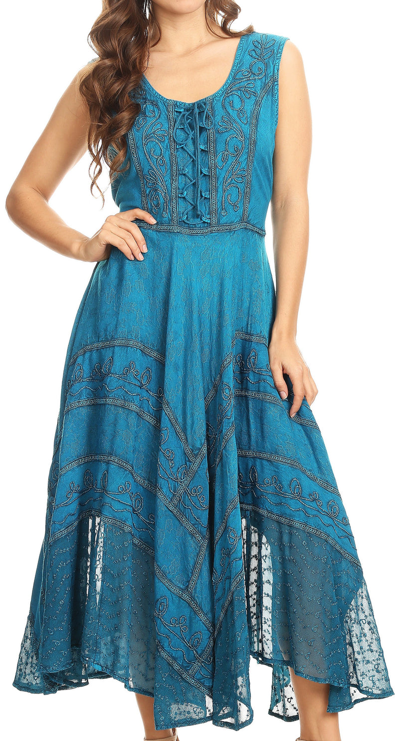 Sakkas Kevina Stonewashed Rayon Embroidered Dress