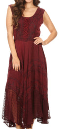 Sakkas Kevina Stonewashed Rayon Embroidered Dress#color_Wine