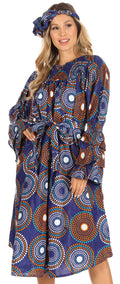 Sakkas Marta Women's Long Sleeve Off Shoulder Cocktail African Dashiki Midi Dress#color_423-BlueMulti