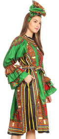 Sakkas Marta Women's Long Sleeve Off Shoulder Cocktail African Dashiki Midi Dress#color_Green
