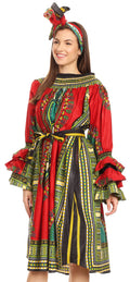 Sakkas Marta Women's Long Sleeve Off Shoulder Cocktail African Dashiki Midi Dress#color_Red